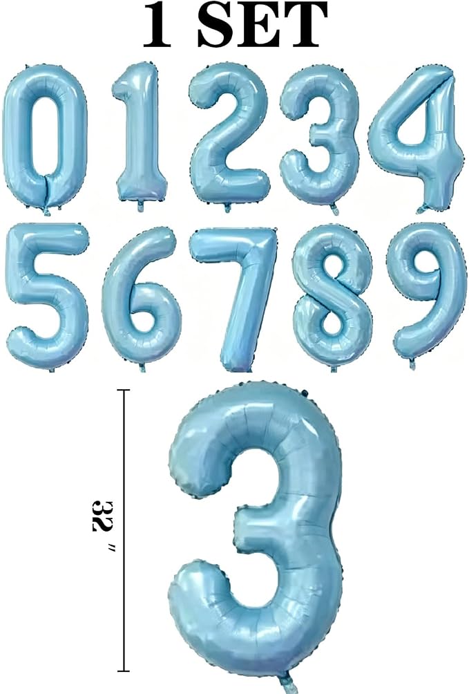 10 Pcs Number Balloons 32 Inch Baby Blue 0-9 Number Mylar Foil Balloons Baby - Image 2