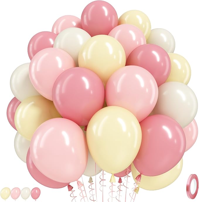 Pink and Yellow Balloons, 12 Inch Blush Pastel Baby Pink Light Yellow and Ivory by TAOYE