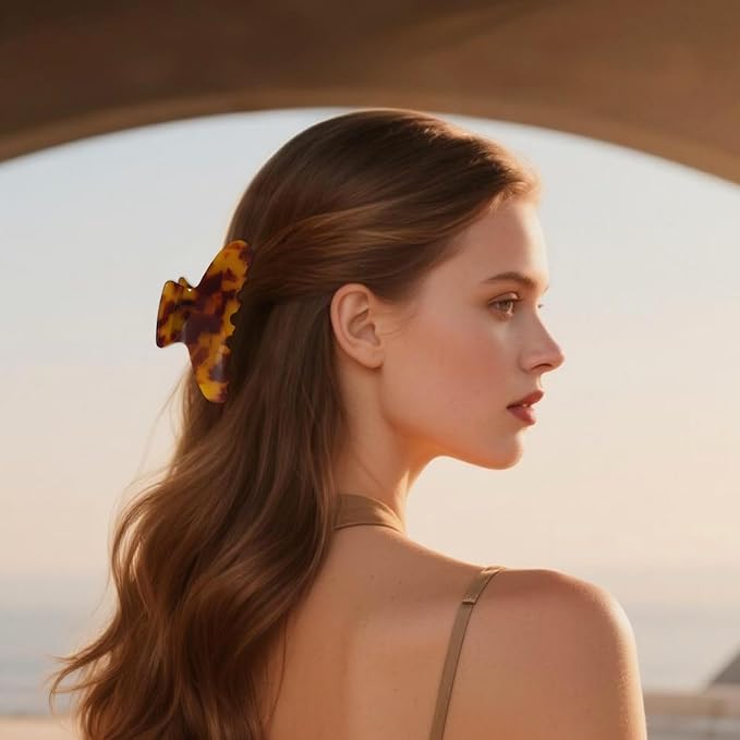 French Hair Claw Clips for Women Grils,4 Inch Strong Hold No Slip Grip Accessories Acetate Material,Not Easily Damaged,Thick or Thin Hair (Amber)