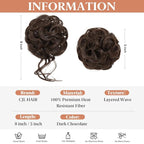 CJL HAIR 2PCS Messy Bun Hair Pieces Wavy Curly Synthetic Updo Chignon Fake Scrunchies Ponytail Extension for Women Dark Chocolate
