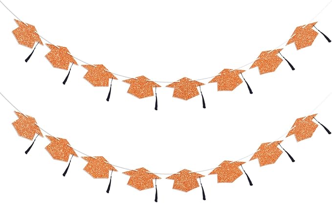 Graduation Decorations Class of 2026 Orange Graduation Cap Banner by Blopee