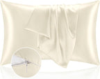 BEDELITE Satin Pillowcase with Zipper, Beige Pillow Cases Queen Size Set of 2, Super Soft and Cooling Similar to Silk Pillow Cases, Gift for Women Men(20x30 Inches)