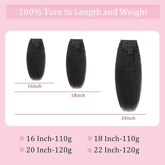 18 Inch Clip in Human Hair Extensions 110g 8Pcs with 18Clips Clip in Extensions for Black Women Natural Black Brazilian Human Hair Double Weft Kinky Straight Clip Ins（1B Color）