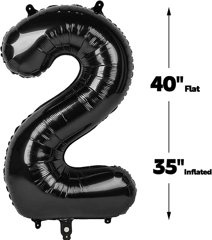 Black Number 2 Balloon 40 inch, Balloon numbers party supplies, deco photo shoot - Image 2