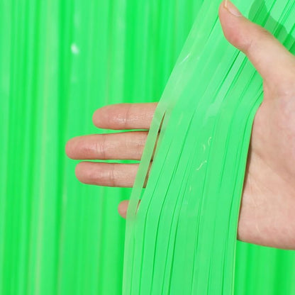 Voircoloria Pastel Green Foil Fringe Backdrop Curtains, 2 Pack | Tinsel - Image 2
