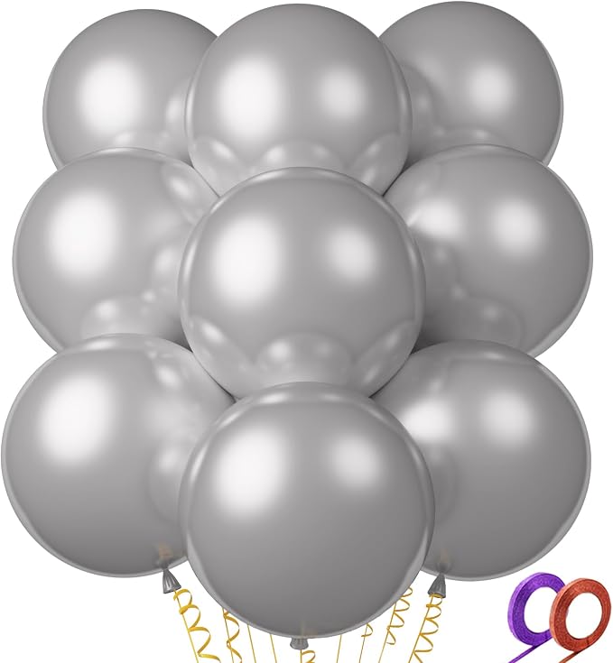32Pcs Pearl Silver Big Balloons 18 Inch by Qikoolaa