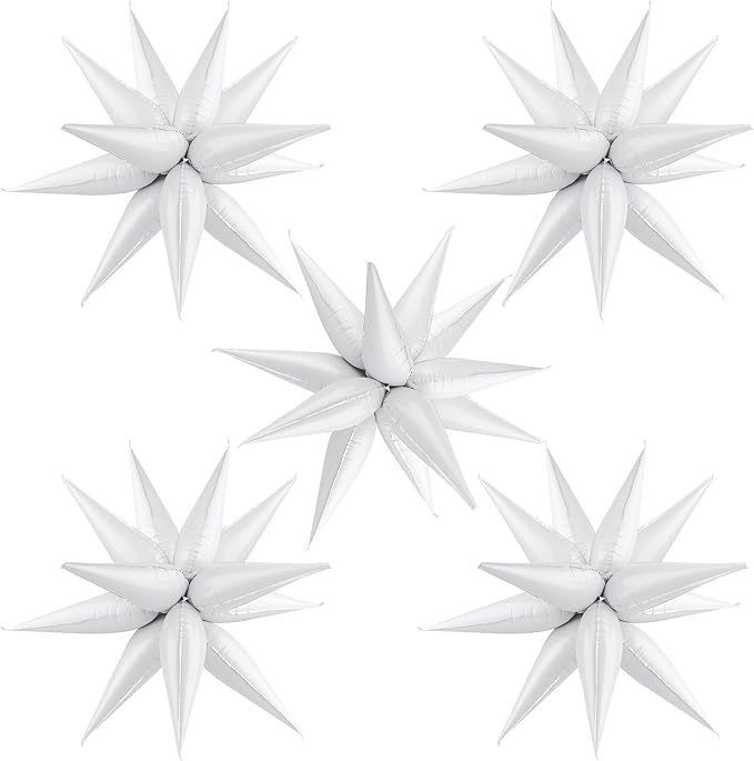 Star Foil Balloons 12 Point Cone Explosion Star Foil Balloons | 60 Pcs White by Moukiween