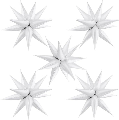 Star Foil Balloons 12 Point Cone Explosion Star Foil Balloons | 60 Pcs White by Moukiween