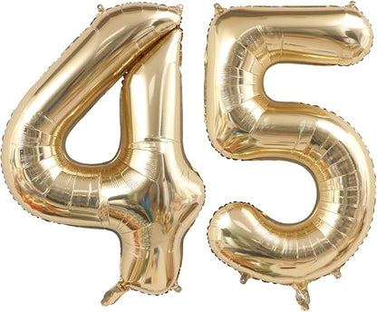 Light Gold Number 45 Foil Balloons 40 Inch White Gold 45 Mylar Balloon | 45th by ANGEL+Q+HOUSE
