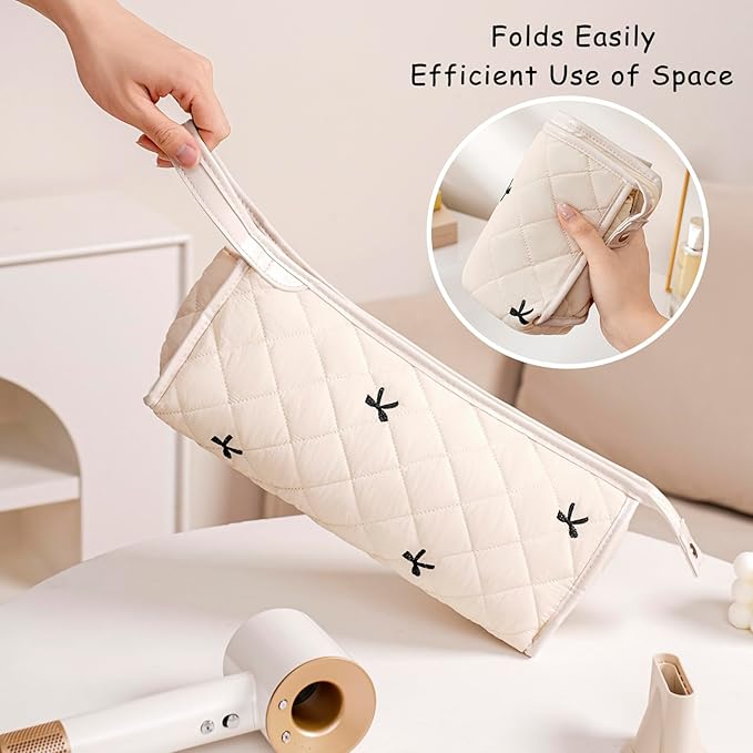 Large Quilted Hair Tools Travel Bag,Aesthetic Hair Styling Accessories Storage Case for Flat Irons,Straightener,Curling Iron,Hair Dryer,Dyson Airwrap Travle Bag,Portable Organizer（01cherry）