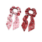 2 Piece Butterfly Love Heart Print Hair Scarf Scrunchies for Women Valentine's Day Hair Ties No Damage Ribbon Scrunchies Knotted Bow for Yoga