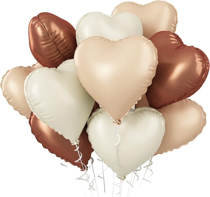 Brown Apricot Heart Balloons, 18inch Nude Neutral Foil Balloons by BIAPIAN