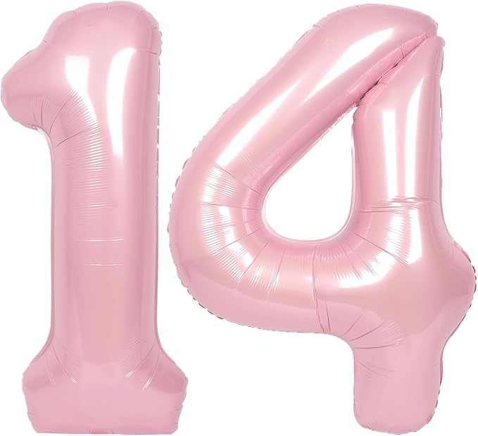 SUWEN 40 Inch Pink Large 14 Number Balloons Big Foil Helium Number Balloons 0-9 by SUWEN