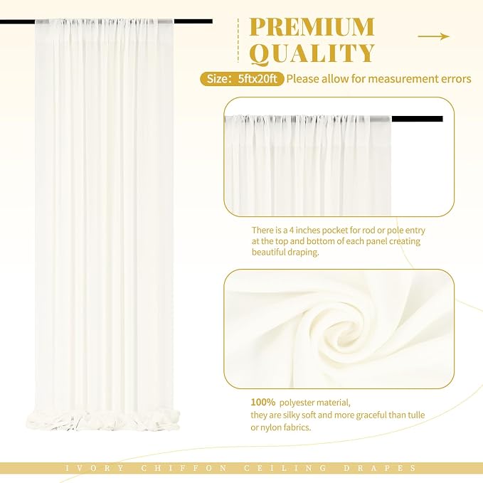 6 Panels Ivory Ceiling Drapes for Wedding Ceiling Drapes 5ftx15ft Wedding Arch - Image 9