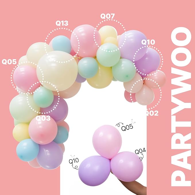 PartyWoo Pastel Rainbow Latex Helium Foil Balloons 66pcs 12 Inch | Balloons - Image 3
