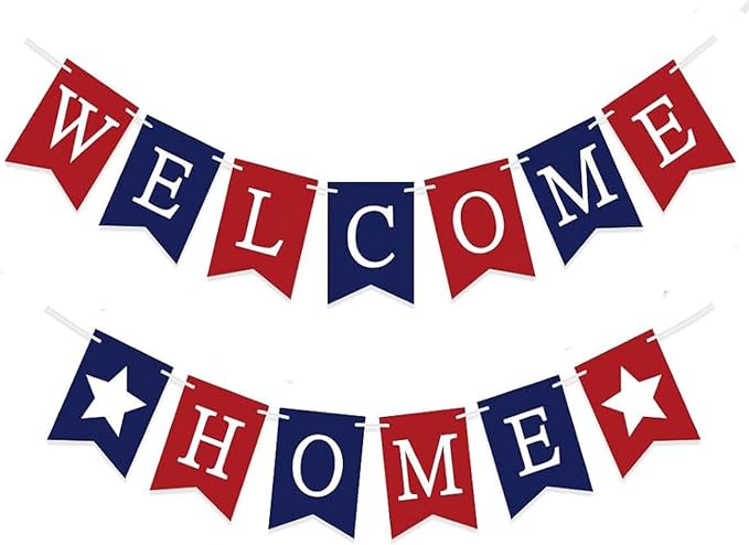 Welcome Home Banner Decorations Glitter Red Blue Bunting Backdrop by Unknown