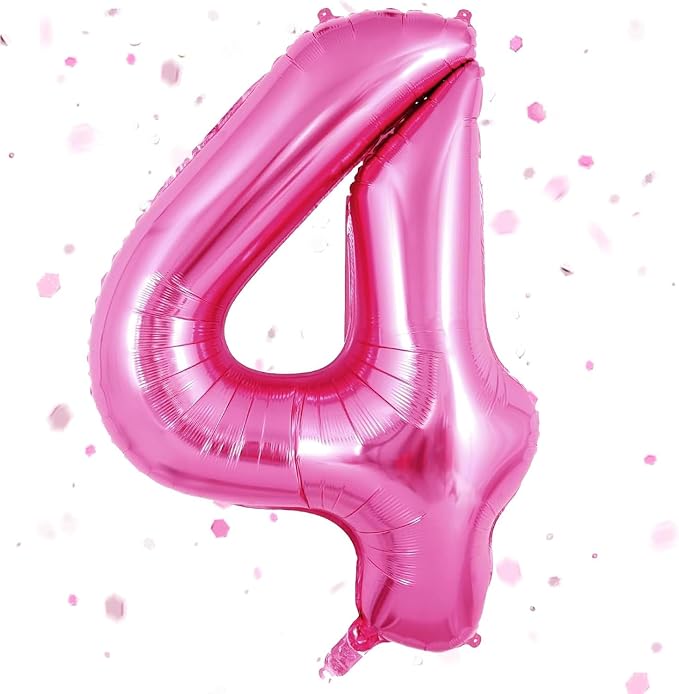 Pink Number Balloons, Large Hot pink Number 4 Balloon 40 Inch Pink 4 Balloon by Yeodong