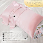PROMEED 23 Momme Silk Pillowcase 2 Pack, Both Sides 100% 23 Momme Mulberry Silk Pillow Case Set of 2, Hidden Zipper Closure for Easy Set (Queen 20"x30", Pink)
