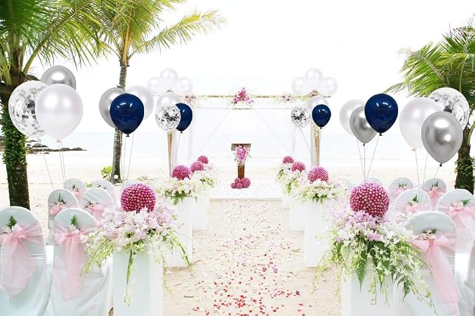 Navy Blue Balloons, 12 Inch White Balloons - Image 6