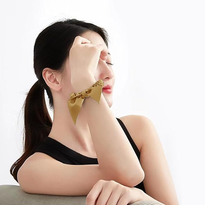 THXSILK Hair Silk Scrunchies with Bow for Women Pure Mulberry Silk Hair Cute Ring Ties Scrunchies for Girls Women's Thick Hair, Metallic Gold, 2.8"