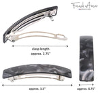 French Amie Oblong Handmade 3.5" Celluloid Hair Barrette Clip Women Hair Accessories, Made in France (Black Finish)