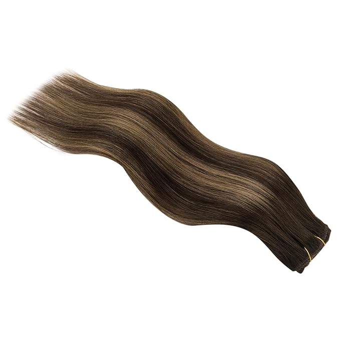 Full Shine Clip in Hair Extensions 3 Pcs 60 G Balayage Dark Brown Ombre Ash Brown Human Hair Extensions Clip ins 14 Inch