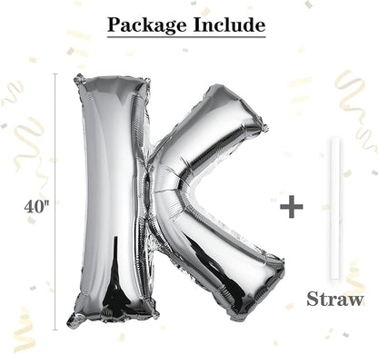 40 inch Silver Letter K Balloon, Big Size Alphabet Foil Mylar Helium Balloons - Image 2