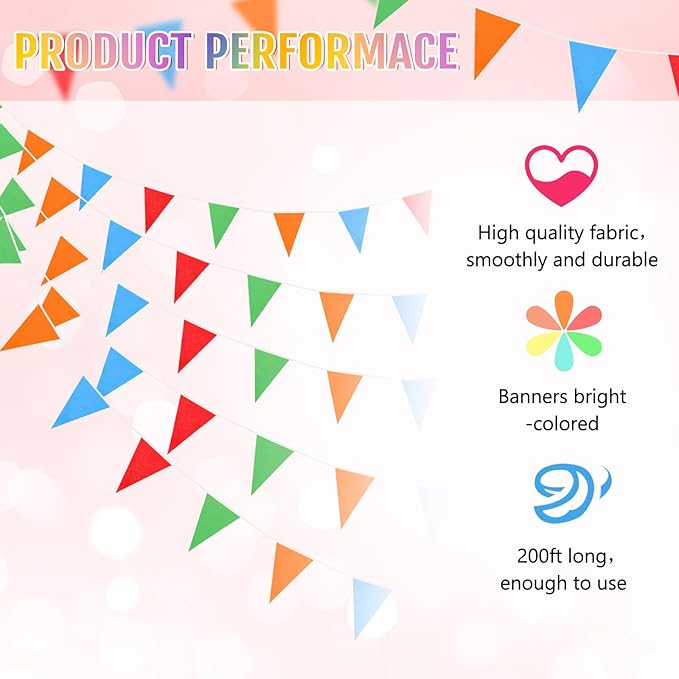 Tatuo 200 Feet Solid Pennant Banners Flags String Triangle Hanging DIY Bunting - Image 2
