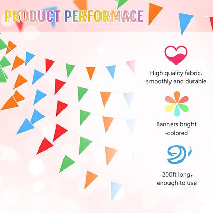 Tatuo 200 Feet Solid Pennant Banners Flags String Triangle Hanging DIY Bunting - Image 2