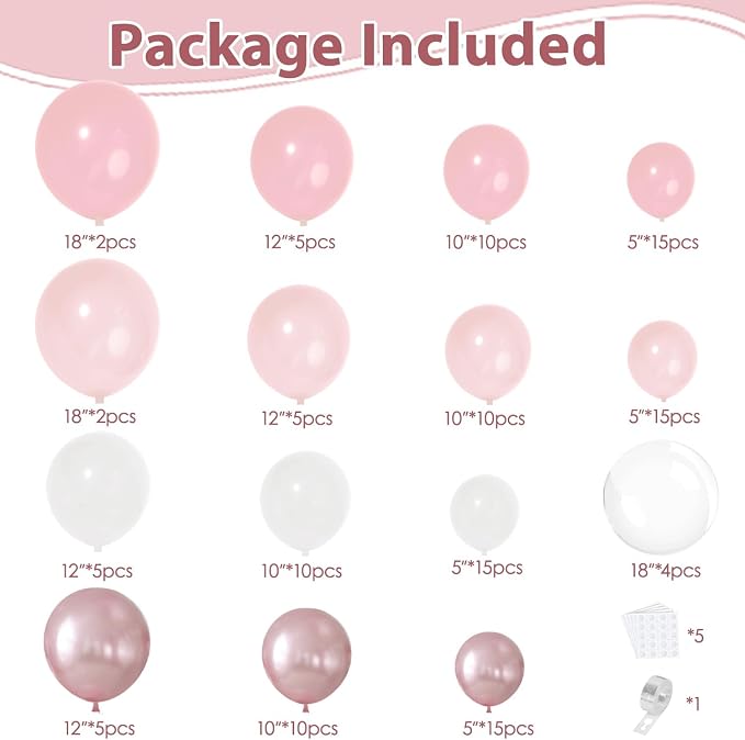Pink White Clear Balloons Arch Kit, Party Decor. | Pastel/dusty light pink - Image 2