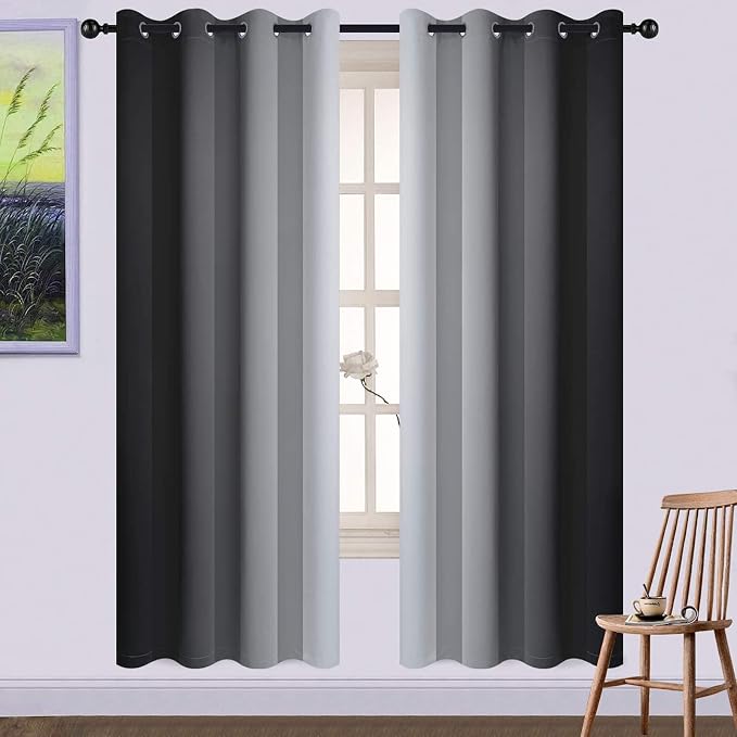 Yakamok Ombre Curtains Black and Greyish White by Yakamok