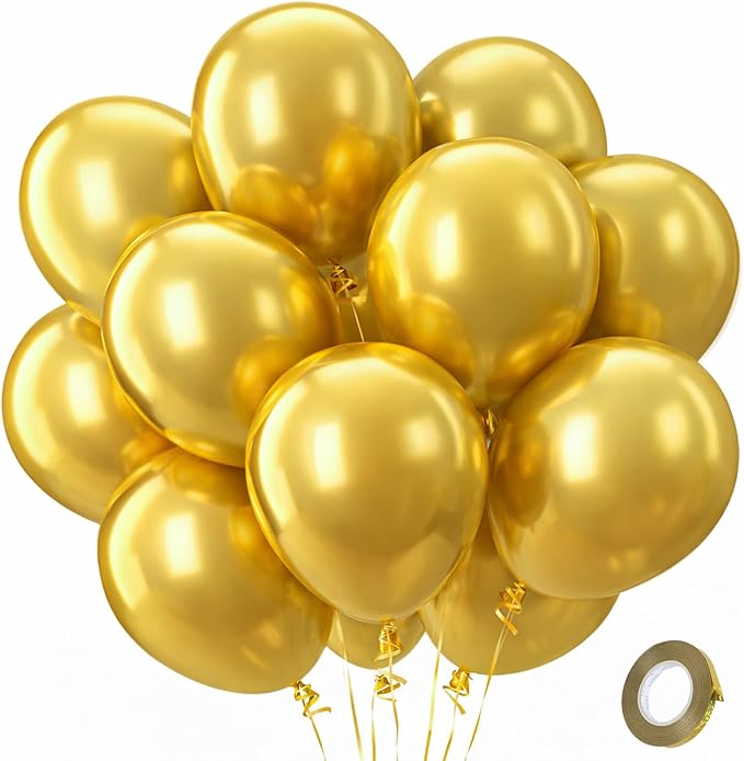 Patimate Gold Metallic Chrome Latex Balloons 100 Pack 12 Inch Gold Balloons | by PatimateDirect