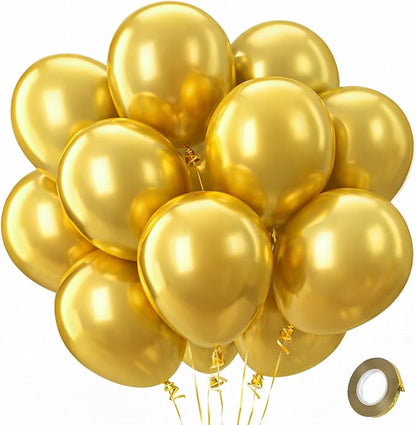 Patimate Gold Metallic Chrome Latex Balloons 100 Pack 12 Inch Gold Balloons | by PatimateDirect