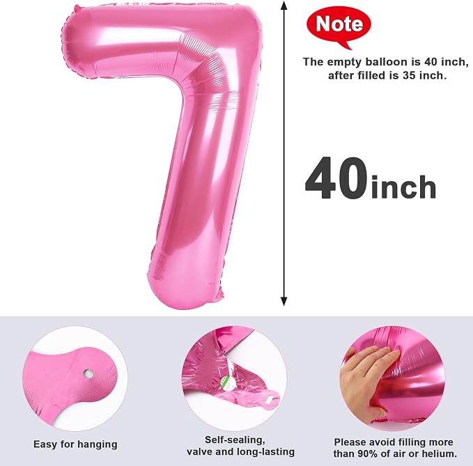 7 Balloon Numbers Birthday Decorations, 40In Pink Balloons - Image 5
