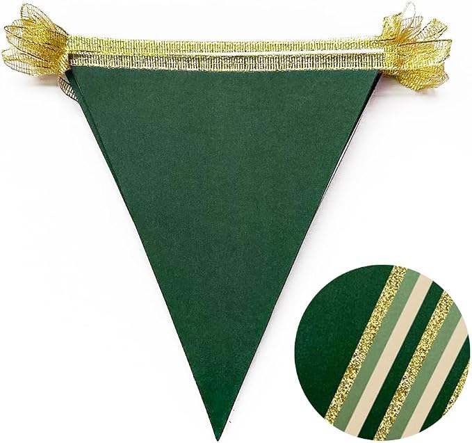 Sage Green Gold Party Decorations Pennant Banner Flag Olive Green Cream Beige - Image 3