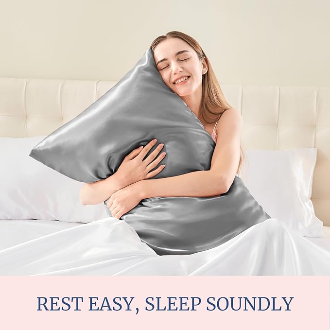 BEDELITE Satin Pillowcase for Hair and Skin, Super Soft and Cooling Similar to Silk Pillow Cases 2 Pack with Envelope Closure, Gift for Women Men(20"x36" King Size, Grey)