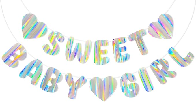 Iridescent Baby Shower Banner for Girl, Pre-Strung Sweet Baby Girl Banner by Unknown