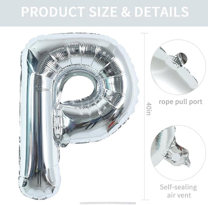 TONIFUL 40 Inch Large Silver Letter P Foil Balloons Alphabet Balloons | Giant - Image 2