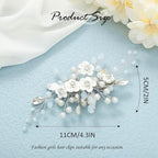 Latious Flower Wedding Hair Clip Silver Pearl Bridal Hair Barrettes Rhinestones Hair Piece for Women and Brides