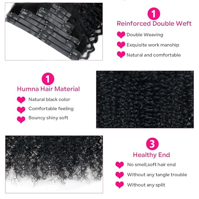 Seamless Curly Clip in Hair Extensions Real Human Hair Brazilian Virgin Human Hair Clip in Extensions 8Pcs Seamless Clip ins for Black Women with 18Clips PU Skin Weft 120g 20inch Natural Black