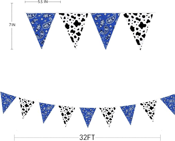32Ft Western Cowboy Party Decorations Blue Paisley Bandana Pennant Banner - Image 7