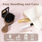 Mini Boar Bristle Hair Brush - Boar & Nylon Bristle Small Brush for Women Kids Long Short Hair to Smooth Add Shine - Travel Size Hair Brush for Purse,Pocket - Brown