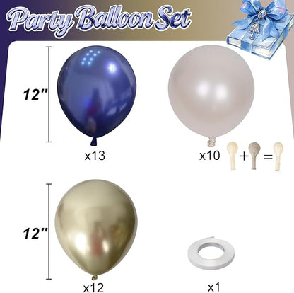 Navy Blue and Gold Balloons, 12 Inch Dark Blue and Gold Double Stuffed Pearl - Image 2