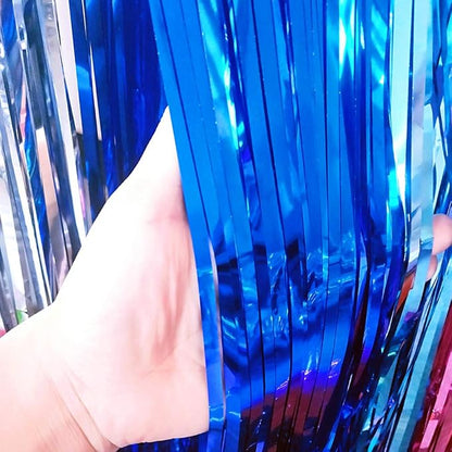 Blue Backdrop, Tinsel Fringe Backdrop Curtains, 2 Pack 3.2ftx8.2ft | Blue - Image 3