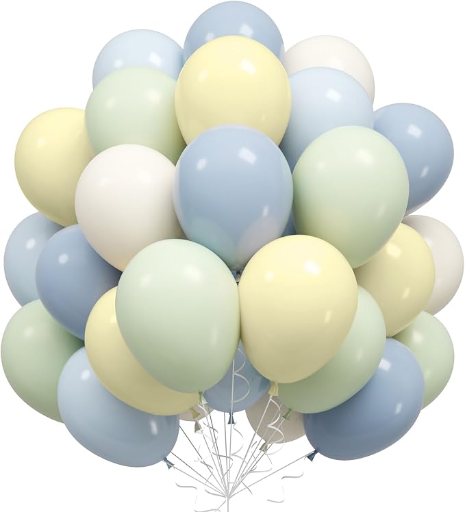 Blue and Green Balloons, Baby Shower Balloons 50Pcs 12 Inch Pastel Light Green by Sowide