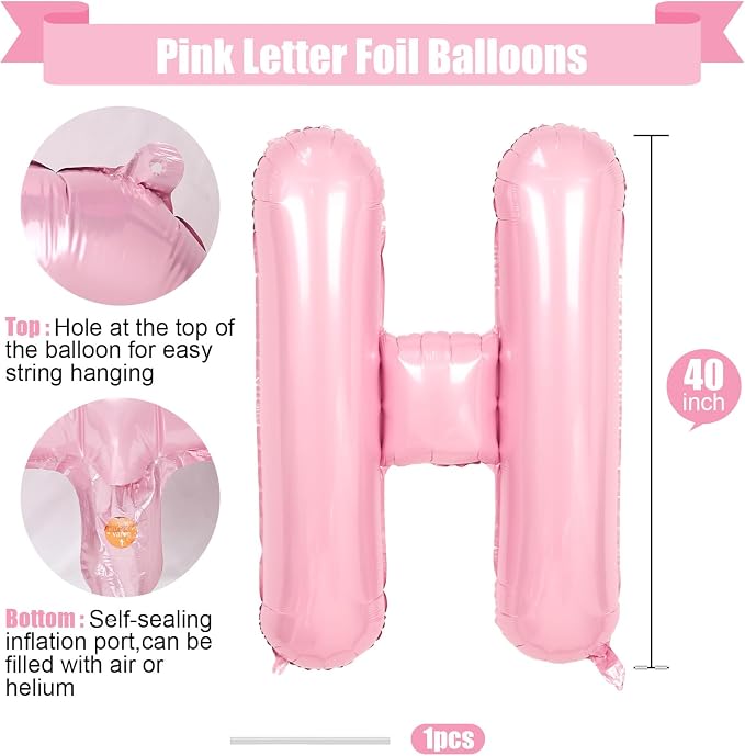 Pink Letter H Balloons, 40 Inch H Letter Balloon Light Pink, A to Z Alphabet - Image 2