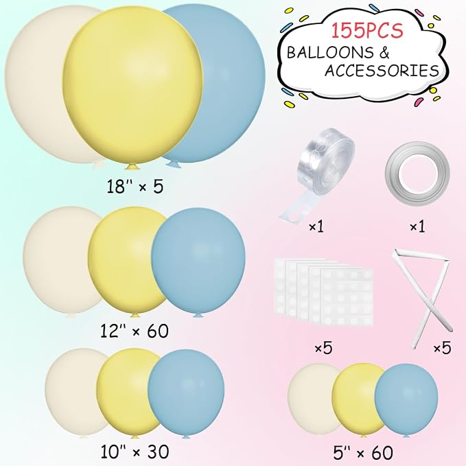 MEBAY Blue Yellow White Balloon Garland Arch Kit - Image 2