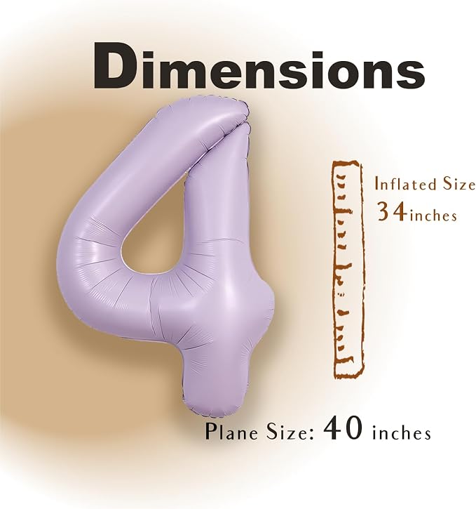 SUWEN 40 Inch Light Purple Lavender Big 4 Balloon Number Foil Helium 0-9 | 4th - Image 2