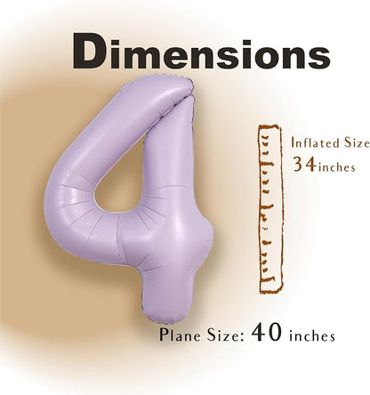 SUWEN 40 Inch Light Purple Lavender Big 4 Balloon Number Foil Helium 0-9 | 4th - Image 2