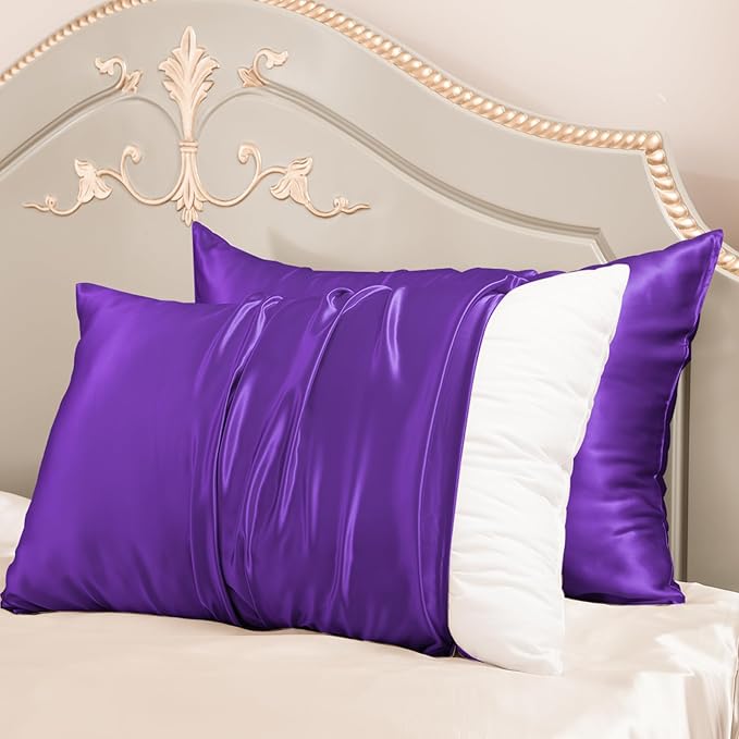 PROMEED 100% Mulberry Silk Pillowcase Set of 2, Both Sides Natural Silk Pillow Case 2 Pack Cooling Pillow Cases for Hot Sleepers, Hidden Zipper Closure (Queen 20"x30", Purple)